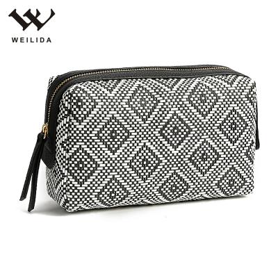 China High Capacity Fashion Custom Logo Premium Makeup Travel Toiletry Straw Cosmetic Bag Women Cosmetic Bag for sale