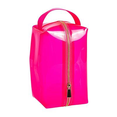 China Custom Portable Waterproof PVC Glitter Pink Lady Makeup Bag Women High Capacity Travel Cosmetic Bag for sale