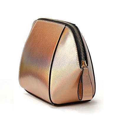 China Fashion PU Conchoid Metallic Leather Luxury Cosmetic Bag Leather Make Up Bag for sale