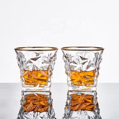 China Viable Clear Engraved 10oz Diamond With Gold Edged Whiskey / Vodka / XO / Bourbon Juice / Water Glass for sale