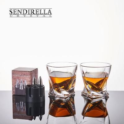China 2pcs Soda Lime Glass Set Twisted Crystal Whiskey Glass With Ball Ice Stone Gift Box Luxury Package for sale