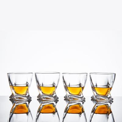China Amazon Whiskey Western Hot Selling 2021 Crystal Clear Twisted Glass Set Of 4 Pcs With Custom Gift Box Packing for sale