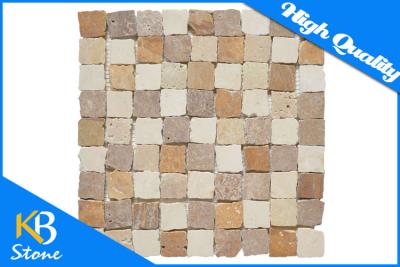 China Square Pattern Polished Travertine Mosaic Mixed Colour Home Flooring Tile / Wall Decoration Tiles for sale