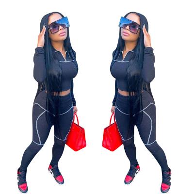 China Breathable Women Tracksuit Solid Color Sporty Full Lean Sleeve 2 Piece Crop Top And Long Pant Set Ladies Outfits for sale