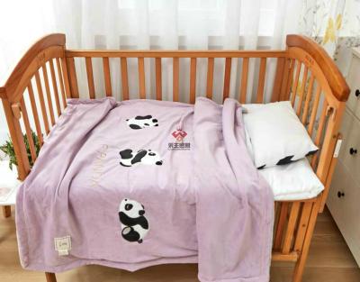 China Original Design Fashion Cartoon Anti-Static Embroidery For Children Kids Sofa Plush Blanket Purple - Three Pandas for sale