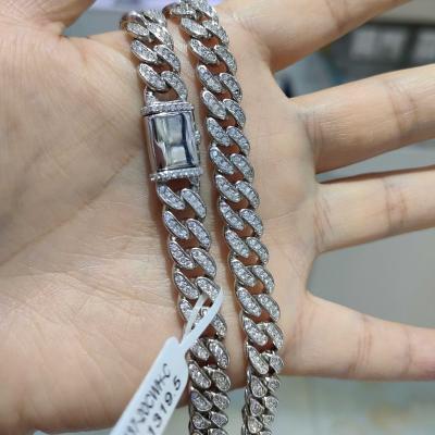 China Charm Necklaces Diamond Tester GRA diamond 8mm-20mm Wide 2Rows 925 Solid Silver Cuban link zircon diamond chain for Rapper Hip Hop for sale