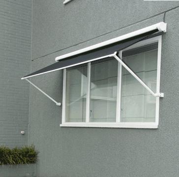 China Drop Arm Remote Retractable Window Awnings Polyester Acrylic Fabric for sale