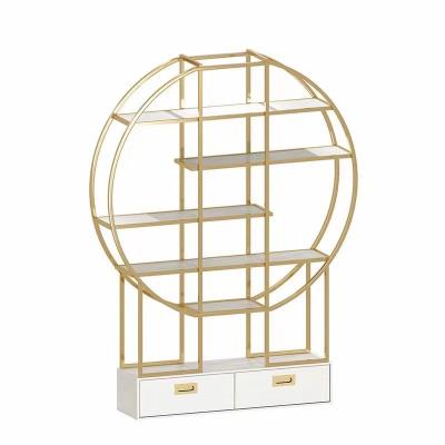 China Home Decoration Customized Luxury Modern Gold Stainless Steel And Glass Bookcase Storage Rack Shelf for sale