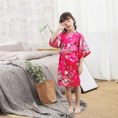 China QUICK DRY Color Children's Silk Wedding Bridesmaids Kimono /Printing Robes Solid Color Satin Bathrobe Nightgown for sale
