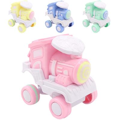 China Promotional Cheap Plastic Kids Play Set Small Children Squeeze 360 Degree Roll Train Car Toy for sale
