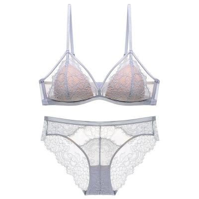 China Ultrathin QUICK DRY women cup bra and panty sets free wire sexy transparent three quarter cup lingerie sets for sale