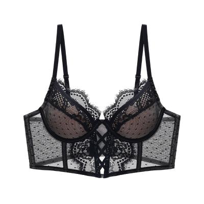 China Women Underwire Fishbone Lace Corset Long Slim Cup QUICK DRY Soft Body Sculpting Lift Up Bra Set Lingerie for sale