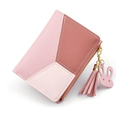China Women's Simple Card Holder Women's Supply Small Zipper Purse Girls Wallets Patterns Waterproof Tassel Leather Geometric Short Wallets for sale