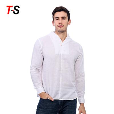 China Casual V Neck Long Sleeve Men's Canvas Shirt Solid Color Leisure Shirt For Wholesale for sale