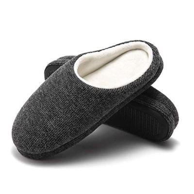 China Anti-Smell Men's Bedroom Slippers Memory Foam Breathable Knitted Cotton Slip-on Clogs Non-slip Indoor/Outdoor Shoes for sale