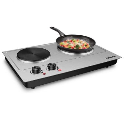 China CUSIMAX 1800W Outdoor Double Hot Plate, Stainless Steel Countertop Electric Cast Iron Silver Portable Electric Double Burners for sale