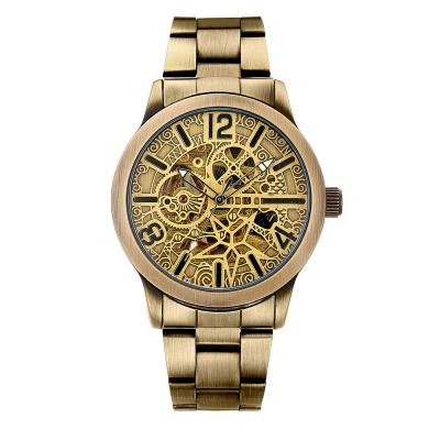 China Mens Watches Vintage Bronze Skeleton Automatic Mechanical Watch Men Automatic Winding Date Watch for sale