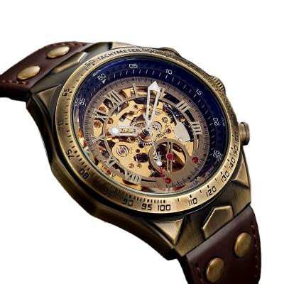 China Vintage Automatic Watch Mechanical Date Watch Mechanic Self Winding Transparent Skeleton Men Watch for sale