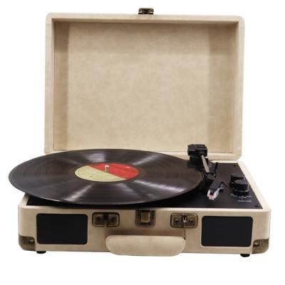 China USB Retro Player Wooden Variable Speed Turntable Portable Suitcase Record Player Vinyl Turntable for sale