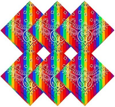 China Low MOQ Multifunctional 100% Cotton Custom Design Pride Rainbow Paisley Bandana Cheerful for sale
