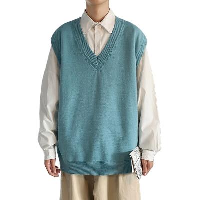 China V-neck knitted soft vest left loose V-neck solid color vest spring trend men's and women's style cardigan sweater vest and Institut autumn for sale