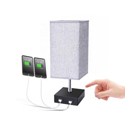 China With Dual USB Ports Hot Selling Nordic Style Fabric Shades Hotel Bedside Led Table Lamp With USB Port And AC Outlet for sale