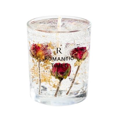 China Smokeless Real Flower Essential Oil Scented Soothing Candle Cup Non-smoke Fragrance Soy Jelly Candles for sale