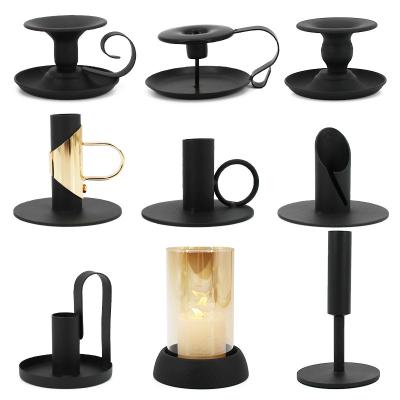China Other Wholesale European Style Iron Candlestick Black Restaurant Candle Holder for sale