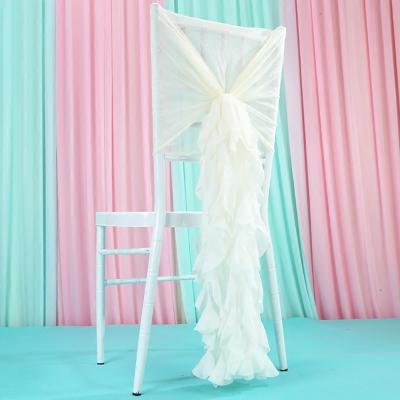 China Lightweight Translucent Rayon Fabric With Good Drape Chiffon Wedding Chair Cover Wholesale Cheap Ruffled Universal White Chair Cover for sale