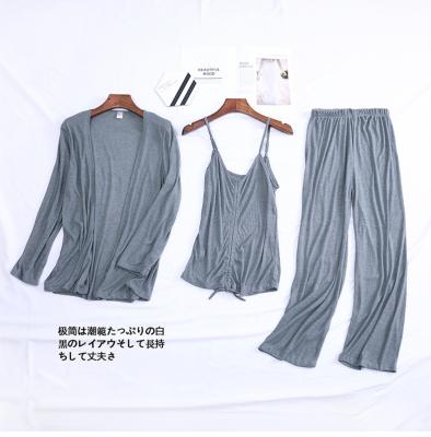 China Other New Arrival PQ8-K006 Women's Long Sleeves Soft Touch Three-piece Pajamas Set Casual Nightgowns Sleepwear for sale
