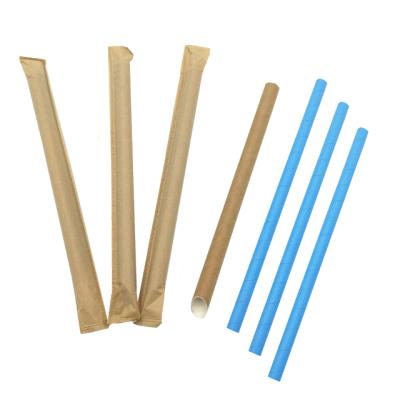 China Disposable Kraft Paper Bubble Tea Paper Straws 12mm Wrapped Customized Biodegradable Milk Tea Paper Straws for sale