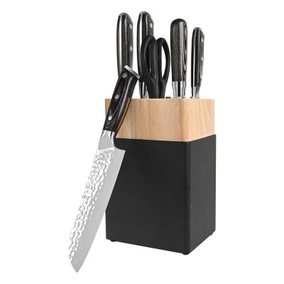 China Viable Hammer 7pcs Forge Mirror Blade Pakkawood Handle Chef Kitchen Knives With Block Knife Set for sale
