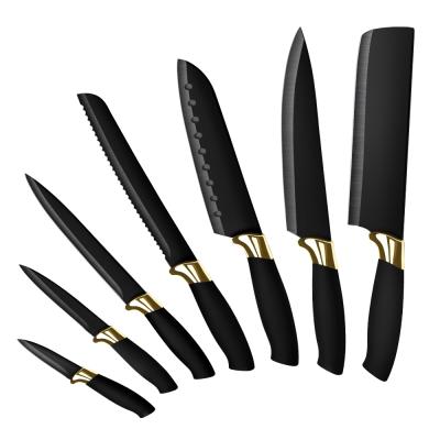China Viable Professional Non Stick Chef Knife Carbon Stainless Steel Kitchen Knives Set Black Kitchen Knife Set for sale