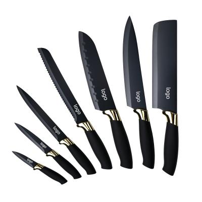 China Sustainable Professional Chef Knife Set Non Stick High Quality Carbon Stainless Steel Kitchen Knives Set Black Knife Set for sale