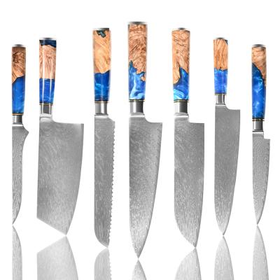 China Viable 7 Pcs High Quality Japanese Kitchen Knives Set Multifunctional Cooking Steel Knives Damascus Chefs Knife for sale