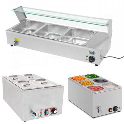 China 201 Stainless Steel Kitchen Equipment Stainless Steel Countertops Show Electric Bain Marie Food Warmer Cover With Glass for sale