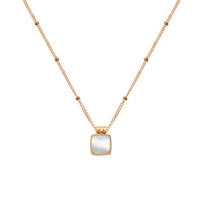 China FASHIONABLE French national hot white square titanium clavicle shell agate style temperament steel women's necklace for sale
