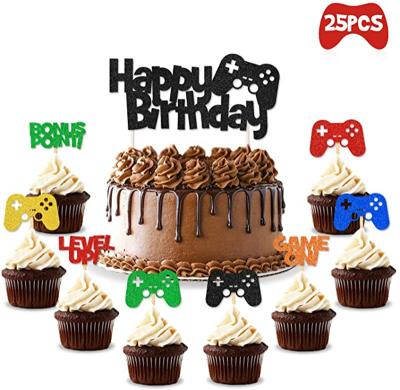 China Europe 25 PCS Video Game Party Cake and Cupcake Toppers Gamer Party Supplies Video Game Party Fans Favors for sale