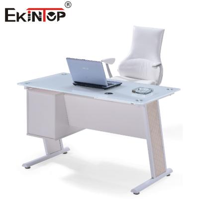 China White Blue Glass Office Table With Drawer Executive Home Office Desk for sale