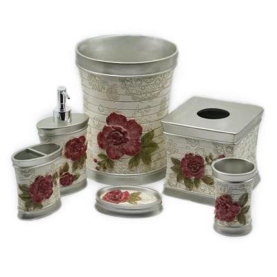 China Sustainable Luxury Toilet Accessories Waste Basket Tissue Box Bathroom Dispenser Toothbrush Holder Soap Dish Bathroom Tray Fittings Set for sale