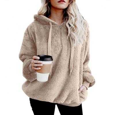 China 2021 Autumn And Winter Solid Color Solid Color Plush Women's Hooded Sweater Women's Sweater Anti-Wrinkle Loose Zipper Tops for sale