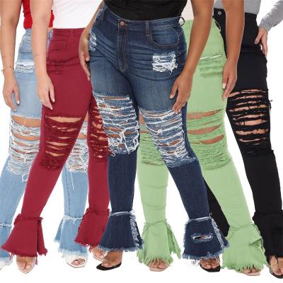 China 2021 summer fashion street trend breathable trend plus size 5xl ripped micro flared pants stitching flare pants jeans for sale