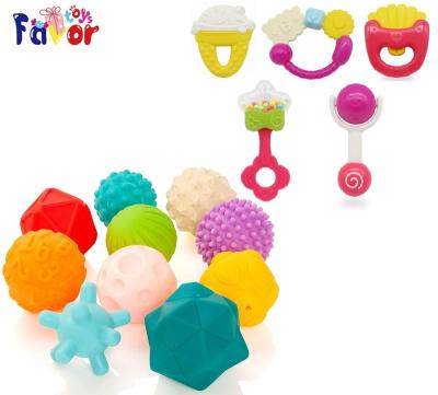 China Soft Toy Infant Soft Touch Hand Teether Ball Textured Multi Ball Set Rattle and Sensory Textured Teether Baby Rattle Ball Toy for sale