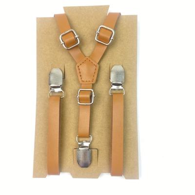 China PU Leather Men's Steampunk Y Brown Genuine Leather Suspenders With 3 Clip Big For Wedding Party for sale