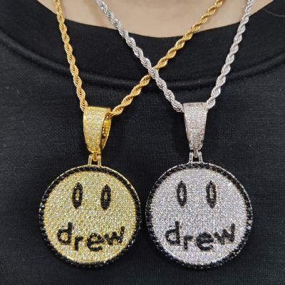 China Smiley Face Silver 14K Gold Hip Hop Pendant Necklace Environmentally Friendly CZ Diamond Ice Out Pendant Drew For Man for sale