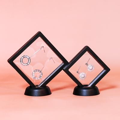 China 7*7 9x9cm attractive soft transparent 3d pe film suspension floating jewelry packaging square case packing protective plastic display boxes for sale