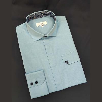 China Aqua Blue Twill Summer Slim Sustainable Woven Breathable Warm Products Fitted Daily Wear Men Shirt for sale