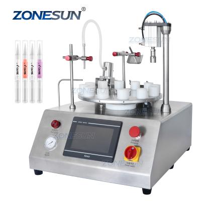 China Food ZONESUN ZS-AFC1CP Automatic Liquid Tester Small Perfume Bottle Rotary Glass Vial Monoblock Filling Cap Pressing Machine for sale