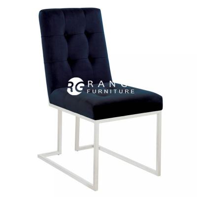 China High Quality Blue Nordic Luxury Design Stainless Steel Fabric Velvet Style Modern Comfortable Dining Chair for sale