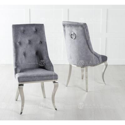 China (Size)Adjustable 2022 UK style italian design luxury mesa de comedor modern dining chairs stainless steel leg for sale